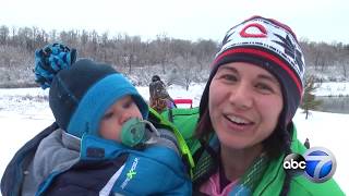 Snow day fun Kids fly down Lisle sledding hill [upl. by Corotto702]