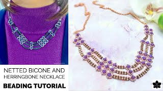 Netted Bicone and Herringbone Necklace Tutorial [upl. by Adrianna434]