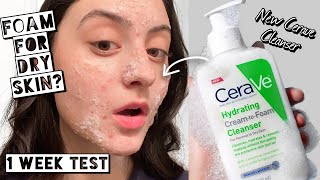 Testing NEW CeraVe Hydrating CreamtoFoam Cleanser  Foaming Cleanser for Dry Acne Prone Skin [upl. by Tavia109]