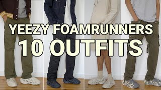 HOW TO STYLE YEEZY FOAM RUNNERS  10 AFFORDABLE OUTFIT IDEAS  SAND MINERAL BLUE MXT MOON GREY [upl. by Poulter]