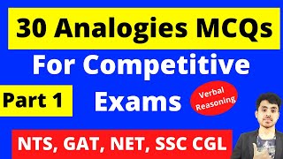 Analogies MCQs  Verbal Reasoning Analogies Tricks For NTS and All Competitive Exams Part 1 [upl. by Aehtrod22]