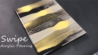 Acrylic Pouring Swipe Technique  Black and Gold [upl. by Eirek60]