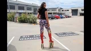 Trying To Walk In Massive 115 Inch Platform Heavy Rock Cosplay Glitter Boots [upl. by Noitna]