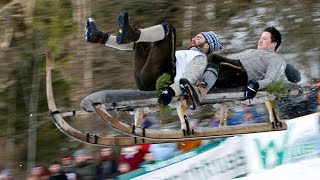 Schlittenrennen in Bayern Wer fliegt am weitesten [upl. by Miof Mela662]