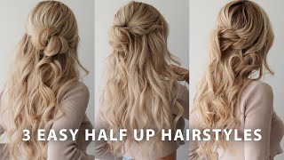 3 EASY HALF UP HAIRSTYLES 🌸 Perfect for Weddings Bridal Prom amp Work [upl. by Nigle]