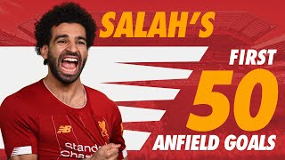 Mo Salahs first 50 Liverpool goals at Anfield  Chelsea Roma Man City and more [upl. by Emmalyn]